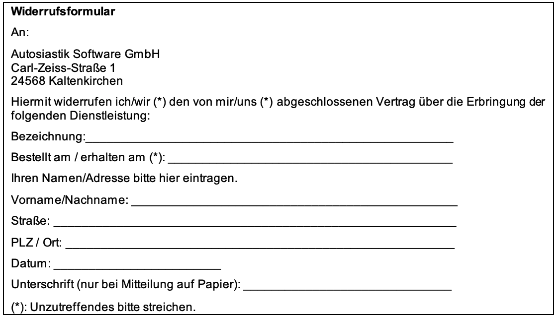 Vorlage Widerrufsformular