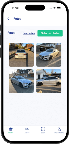 Fahrzeugschein App - Fotogalerie mit Fahrzeugbildern und Upload-Funktion